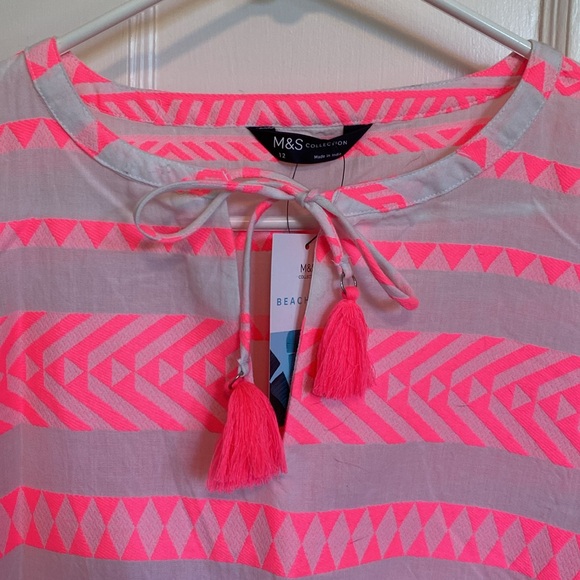 Marks & Spencer Cotton Rich Jacquard Mini Smock Beach Dress - Picture 4 of 6